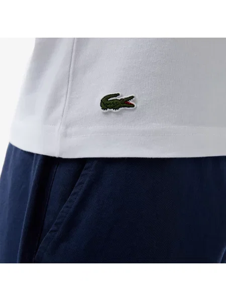 Lacoste Koszulka Slim Fit Z Okrągłym Dekoltem I Nadrukiem biały