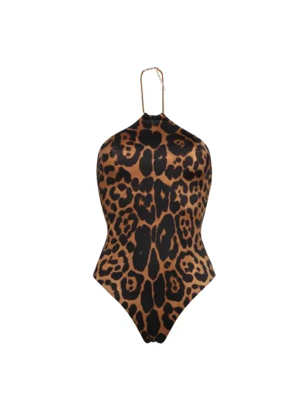 Torba plażowa Tom Ford w panterkę z dekoltem halter brązowa