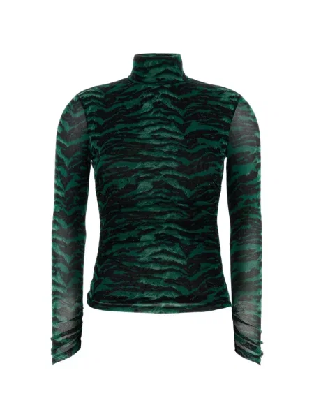 Top Dvf Diane Von Furstenberg cu imagine plasă cu dungi de tigru verde