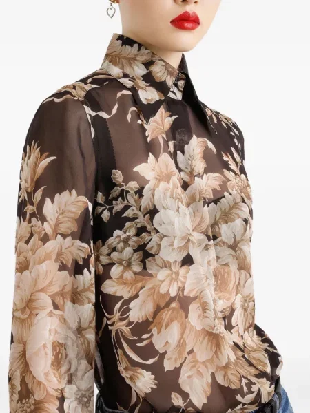 Φλοράλ πουκάμισο Dolce & Gabbana από σιφόν με σχέδιο καφέ