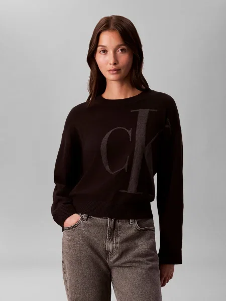 Calvin Klein Jeans Sveter tmavosivá čierna