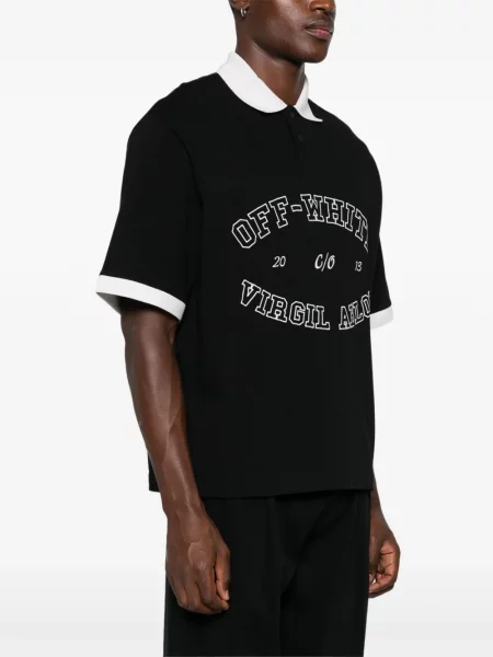 Tricou polo Off-white cu autograf alb