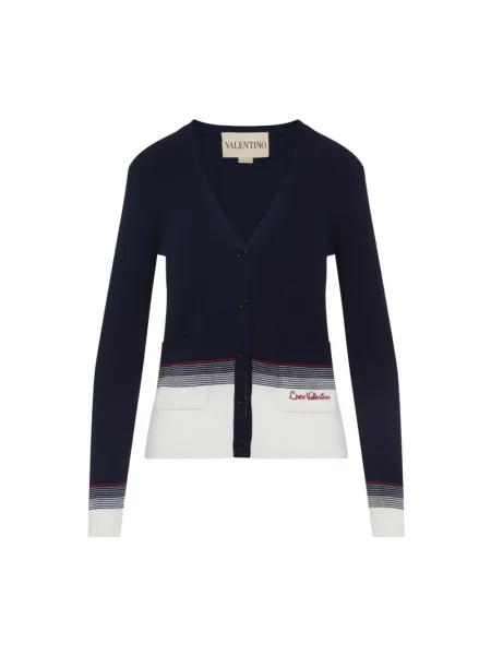 Lniany wielobarwność kardigan Valentino niebieski