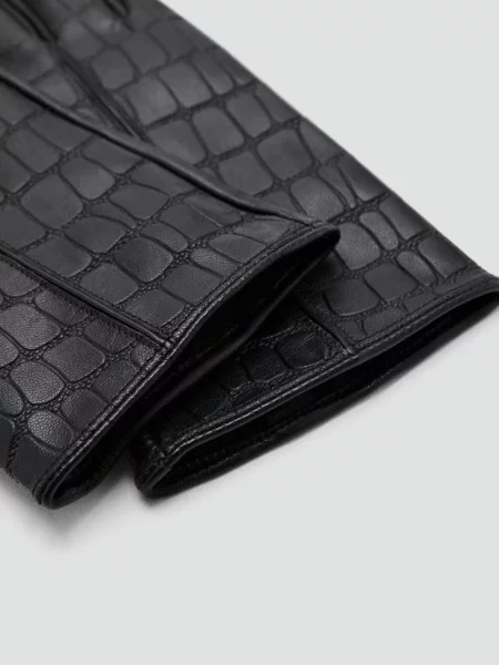 Rękawiczki skórzane z efektem skóry krokodyla Kobieta S MANGO czarny