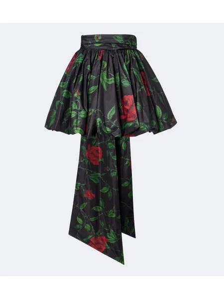 Tafta fustă Blumarine cu funde cu model floral negru