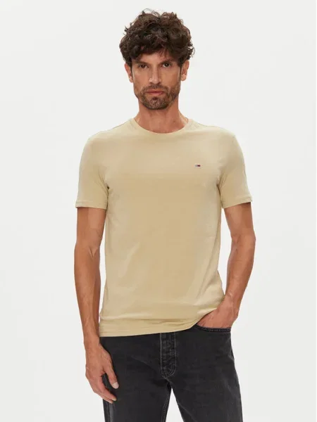 Тениска Tommy Jeans с изчистен дизайн бежово