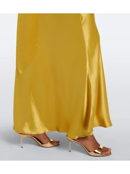 Rochie maxi Staud din satin cu un umăr gol galben