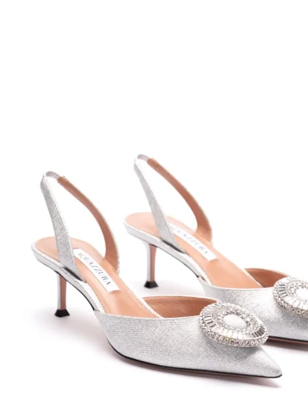 Pantofi cu toc Aquazzura slingback de cristal argintiu