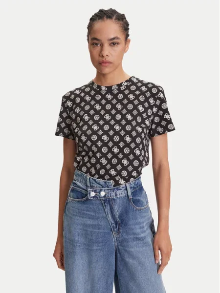 Μπλουζάκι GUESS Gloria Peony Ss T-Shirt Black L μαύρο