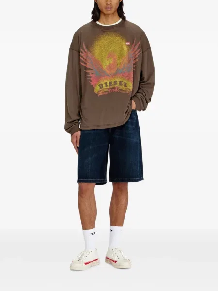 Lung tricou Diesel cu imagine maro