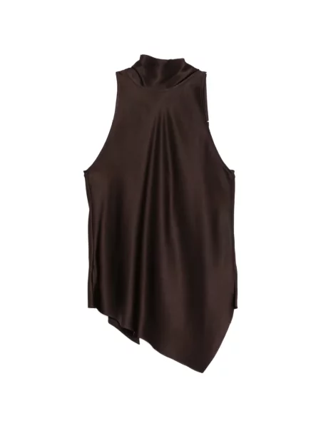Top Brunello Cucinelli de mătase asimetric maro