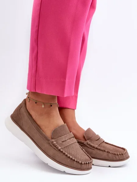 Pantofi loafer Kesi din piele de căprioară cu platformă maro