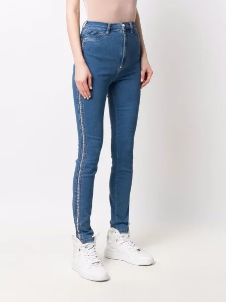 Křišťálové pás džíny Philipp Plein s vysokým pasem modré