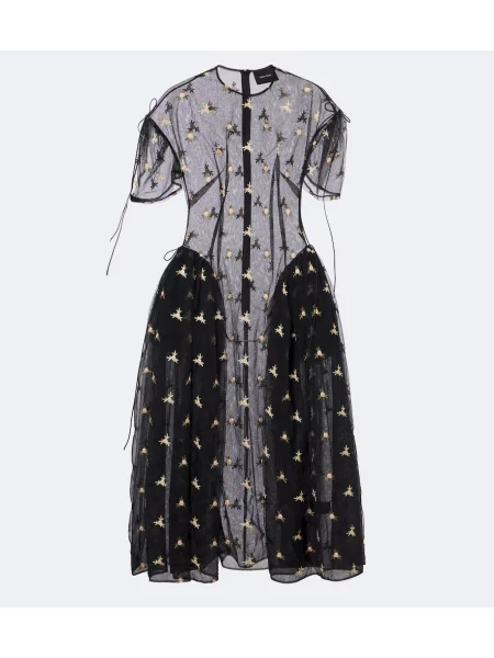 Rochie midi Simone Rocha cu broderie din tul negru