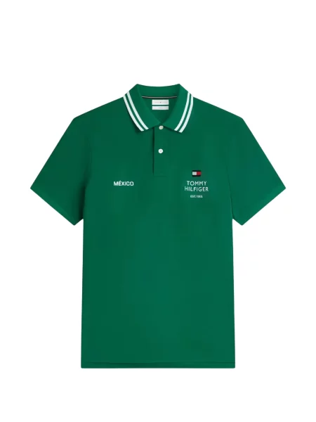 Gulerat tricou polo Tommy Hilfiger cu broderie cu dungi verde