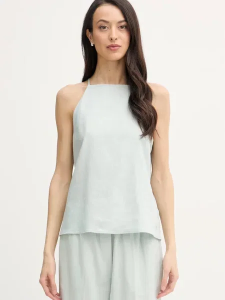 Lniany top Calvin Klein na ramiączkach zielony