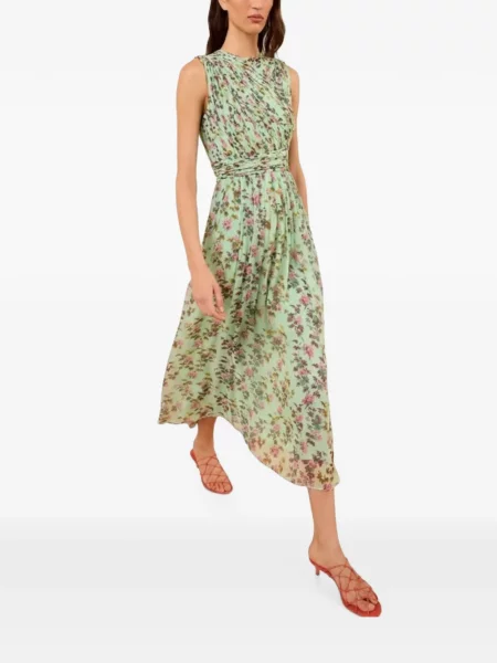 Rochie midi Ulla Johnson de mătase cu model floral cu imagine verde