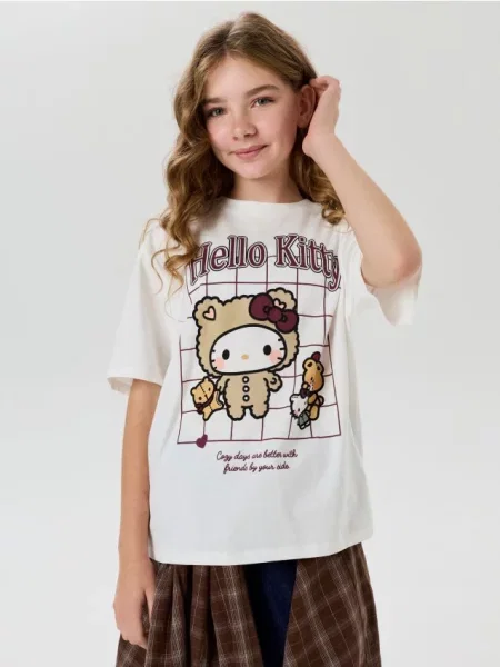 Sinsay oversize tričko s potiskem Hello Kitty krémová