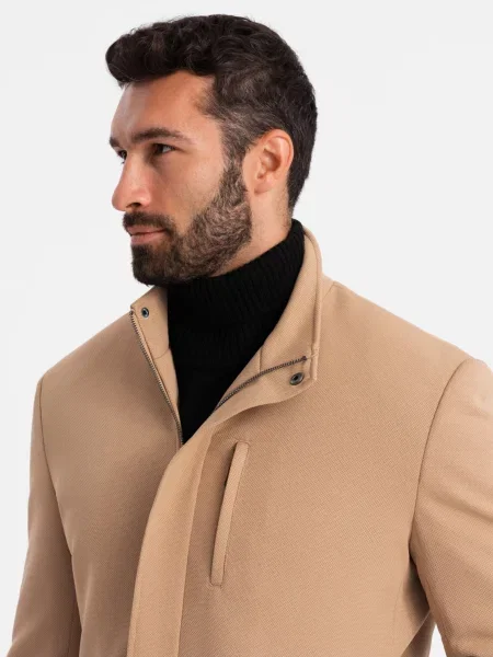 Kabát Ombre Clothing s vysokým golierom hnedá