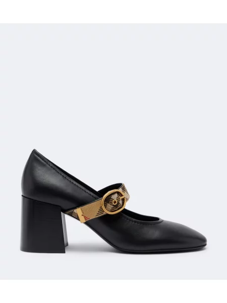 Kožené kockované lodičky Burberry čierna