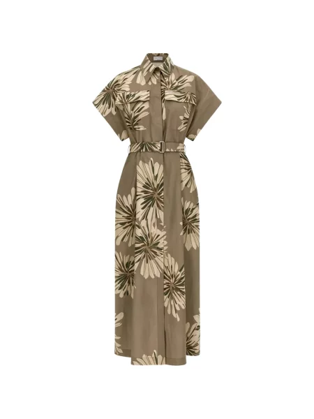 Rochie tip cămașă Brunello Cucinelli cu model floral cu imagine verde