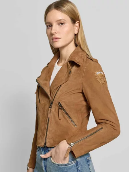Kurtka skórzana w kroju regular fit z wykładanym kołnierzem model Cherry' Blauer beżowa