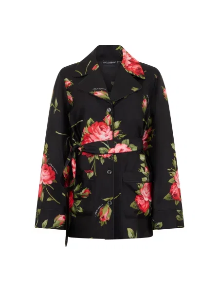 Lniana kurtka koszulowa Dolce And Gabbana z nadrukiem czarna