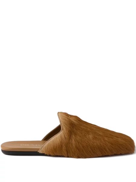 Papuci tip mules Prada din piele slip-on maro