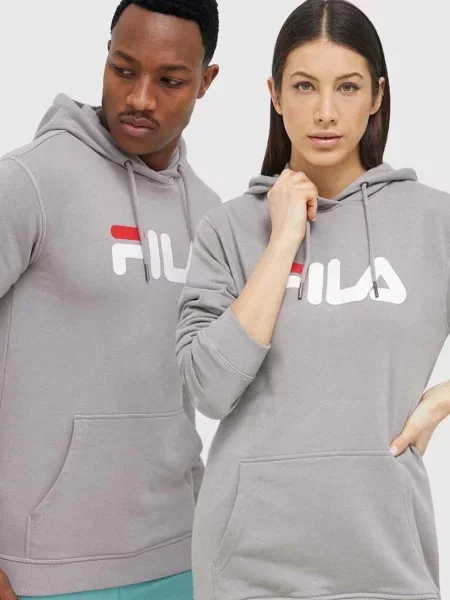 Суичър с качулка Fila с качулка с принт сиво