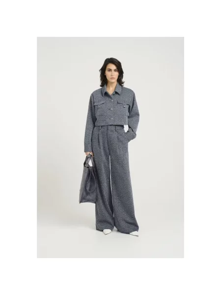 Gestuz Kurtki Kobieta L Wełna Krótka Marynarka o Strukturze Twill niebieski