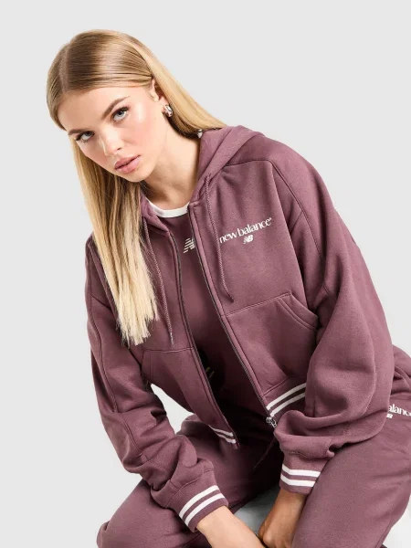 New Balance Bluza Rozpinana Z Kapturem Ribb Cropp brązowa