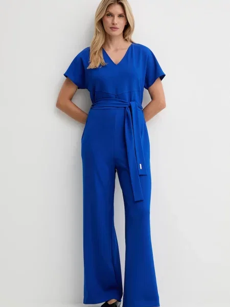Calvin Klein kombinezon z dekoltem w szpic niebieski