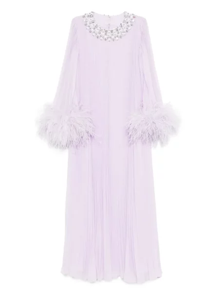 Sukienka Self-portrait w piórka szyfonowa garniturowa fioletowa