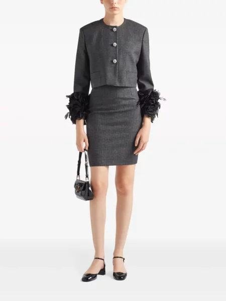 Kurtka Prada wełniana w piórka szara