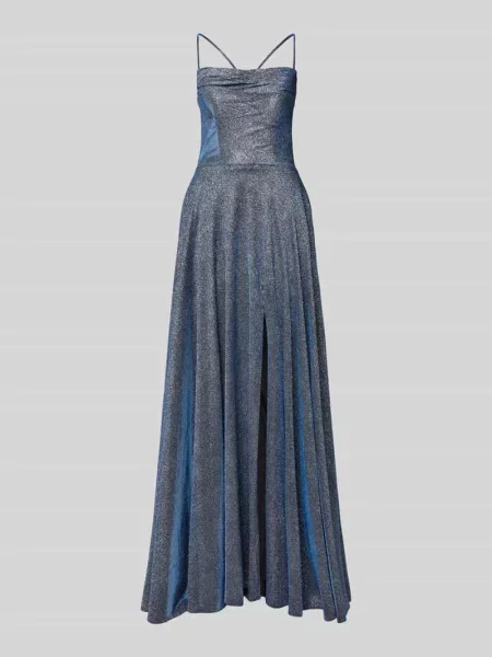 Sukienka wieczorowa z cienkimi ramiączkami Luxuar niebieska