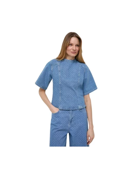 Custommade bluzka jeansowa Stella wzorzysta niebieski