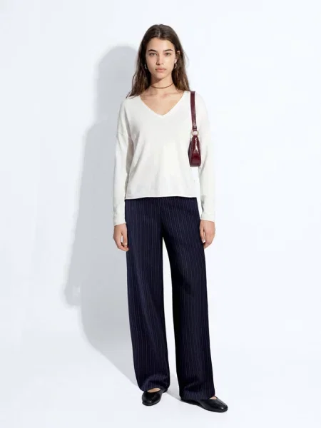 Sweter z dzianiny z dekoltem w szpic Teen S MANGO TEEN biały
