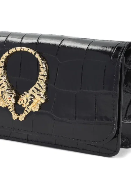 Kožená kožená taška Roberto Cavalli s tygřím vzorem černá