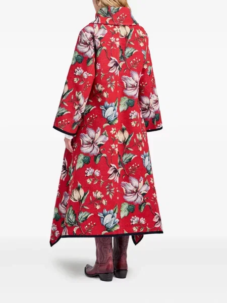 Płaszcz La Doublej w kwiatki czerwony