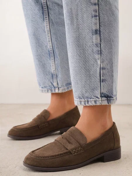 Mocasini cu design minimalist și branț din piele Filsa închis Maro bej