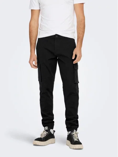 Only & Sons Medžiaginės kelnės Tapered Fit juoda