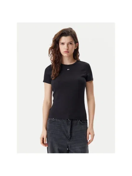 Tommy Jeans basic tričko dámske s elastanom čierna