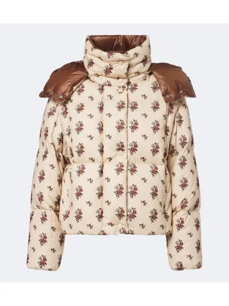 Geacă cu puf Moncler de catifea cord bej