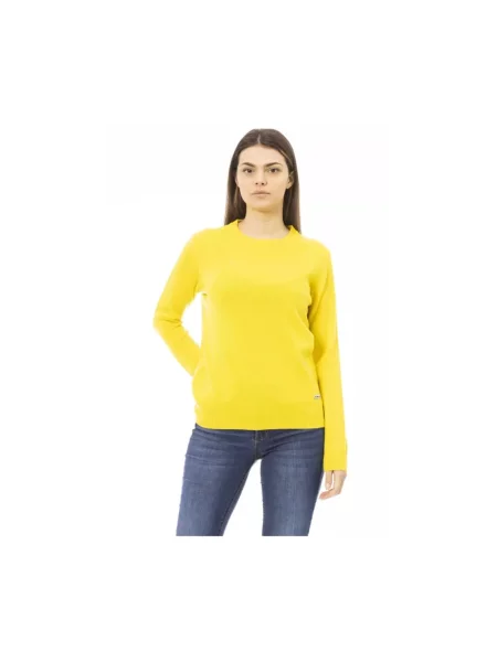 Sweter Baldinini z kaszmiru z dekoltem w serek żółty