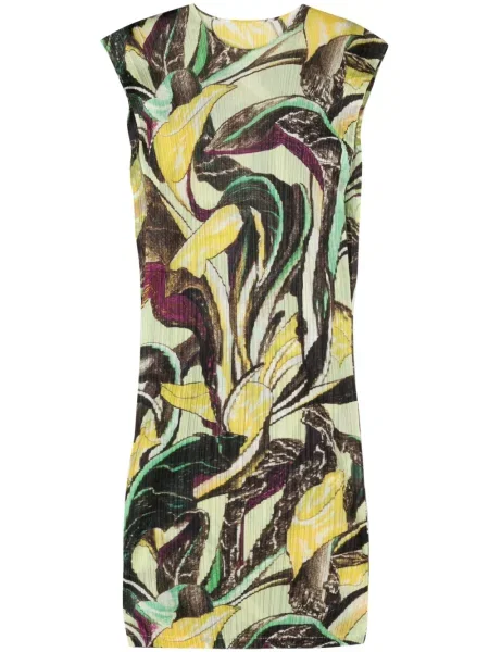 Rochie midi Pleats Please Issey Miyake cu model floral cu imagine plisată verde