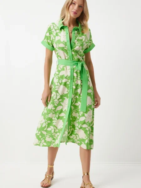 Rochie Happiness İstanbul cu model floral de costum verde