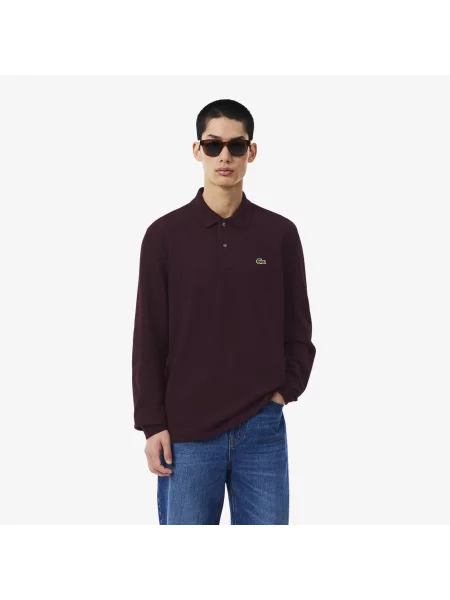 Lacoste Polo Klasyczny Krój Długi Rękaw Bordowe Bordowy