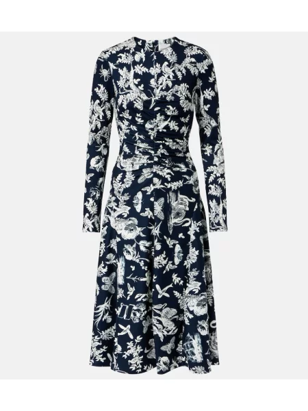 Rochie midi Erdem cu model floral cu volane albastru