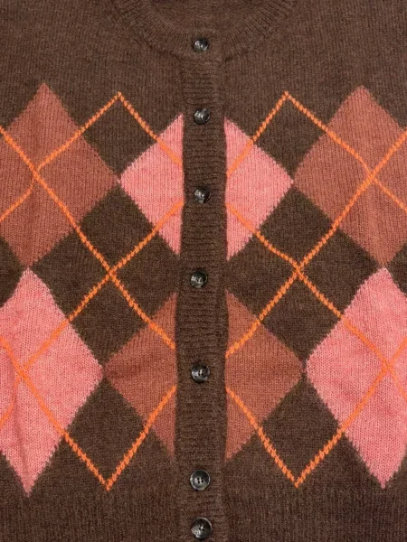 Cardigan Roberto Collina tricotate cu model argyle maro