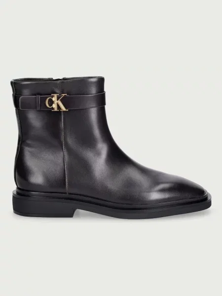 Calvin Klein členkové čižmy dámske kožené SQUARE ANKLE BOOT LTH MG HDW hnedá